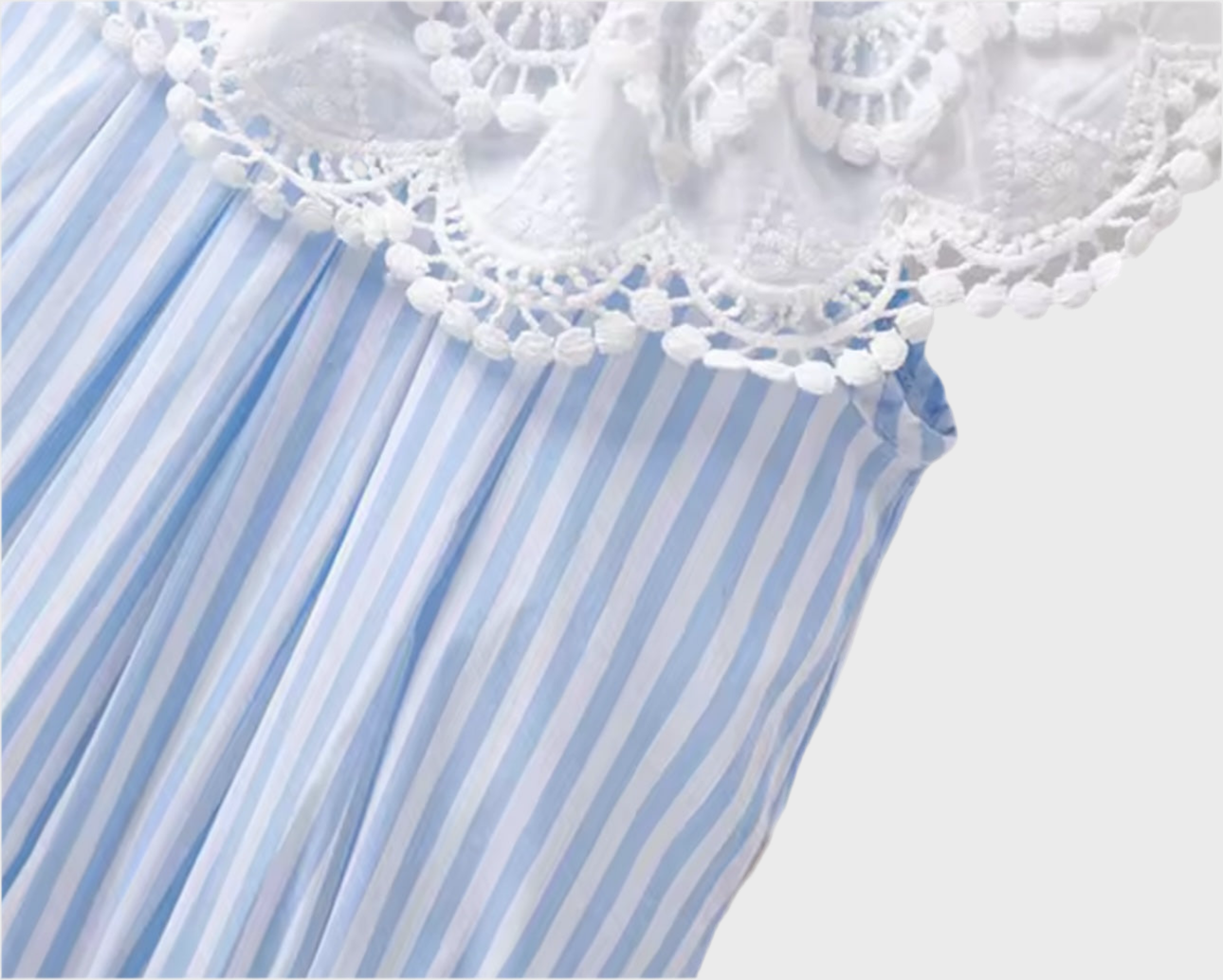 💎 Blue Striped Lace Collar Romper