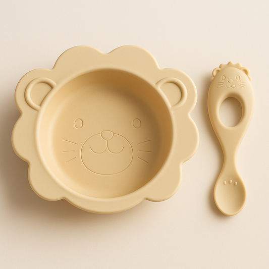 🦁 Little Lion Silicone Feeding Set – Bowl & Spoon