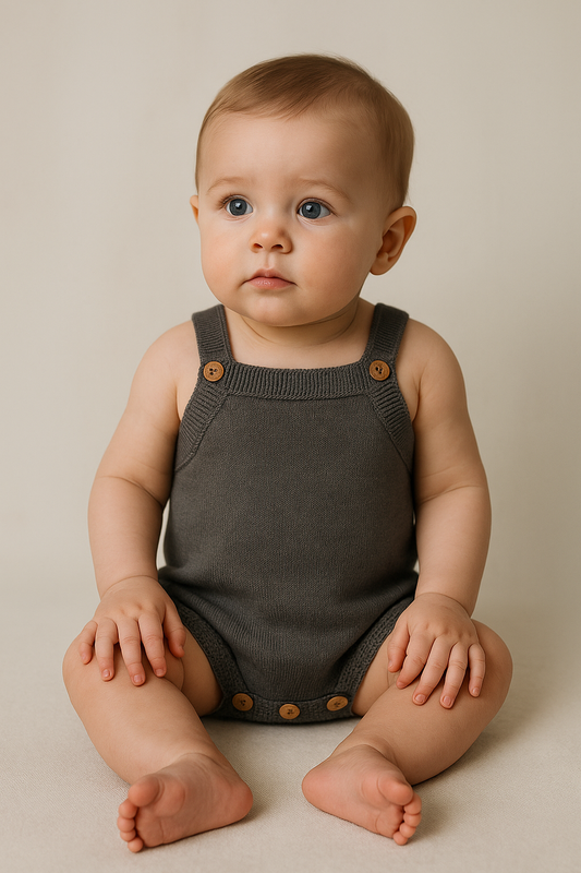 🧸 Charcoal Knit Button Romper