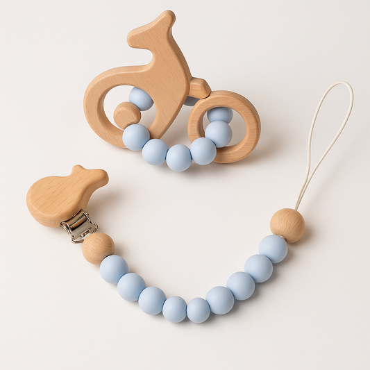🍼 Natural Safari Teether & Pacifier Clip Set