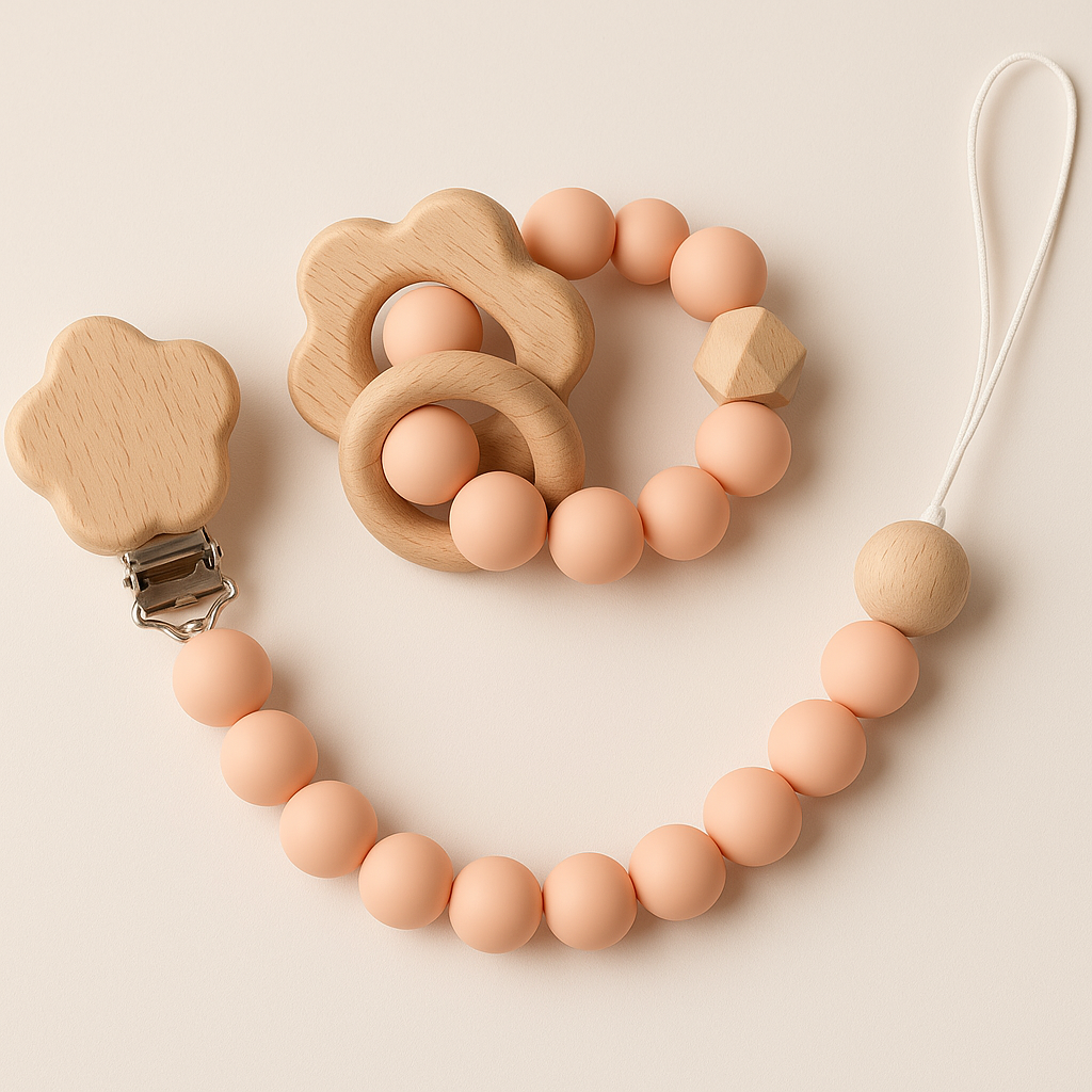 🍼 Natural Safari Teether & Pacifier Clip Set