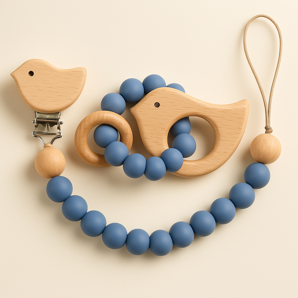 🍼 Natural Safari Teether & Pacifier Clip Set