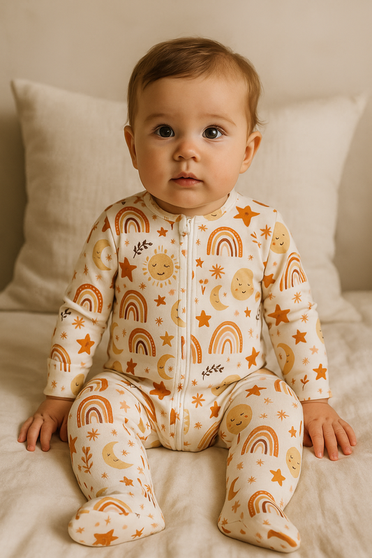 π Boho Sunshine Cotton Zip Footie