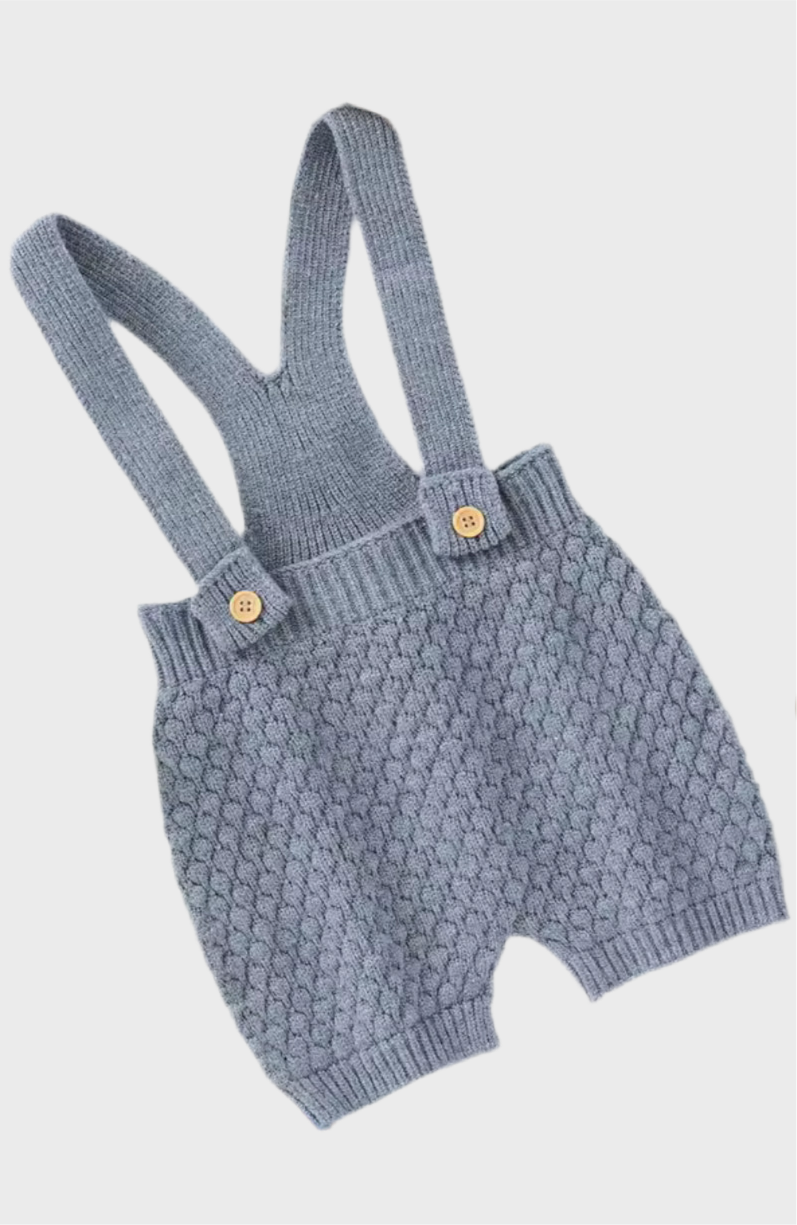 🧵 Dusty Blue Knit Suspender Shorts