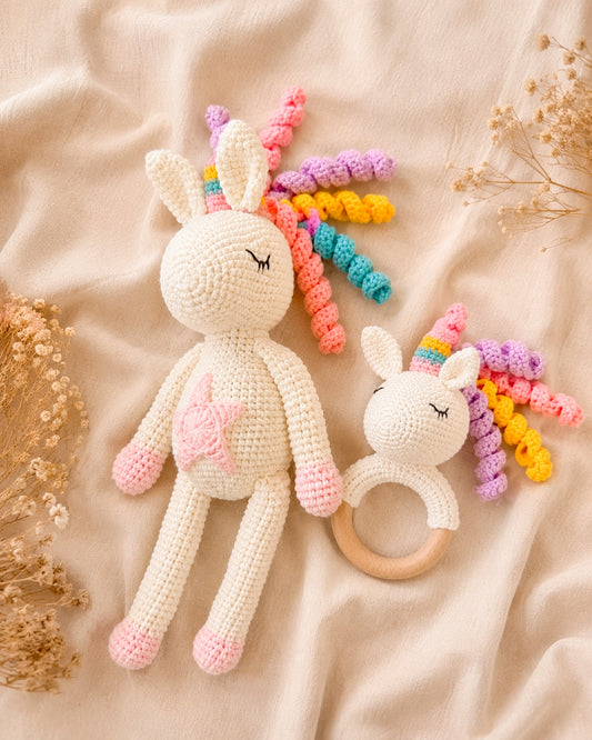 Crochet Unicorn & Rattle Gift Set 🦄
