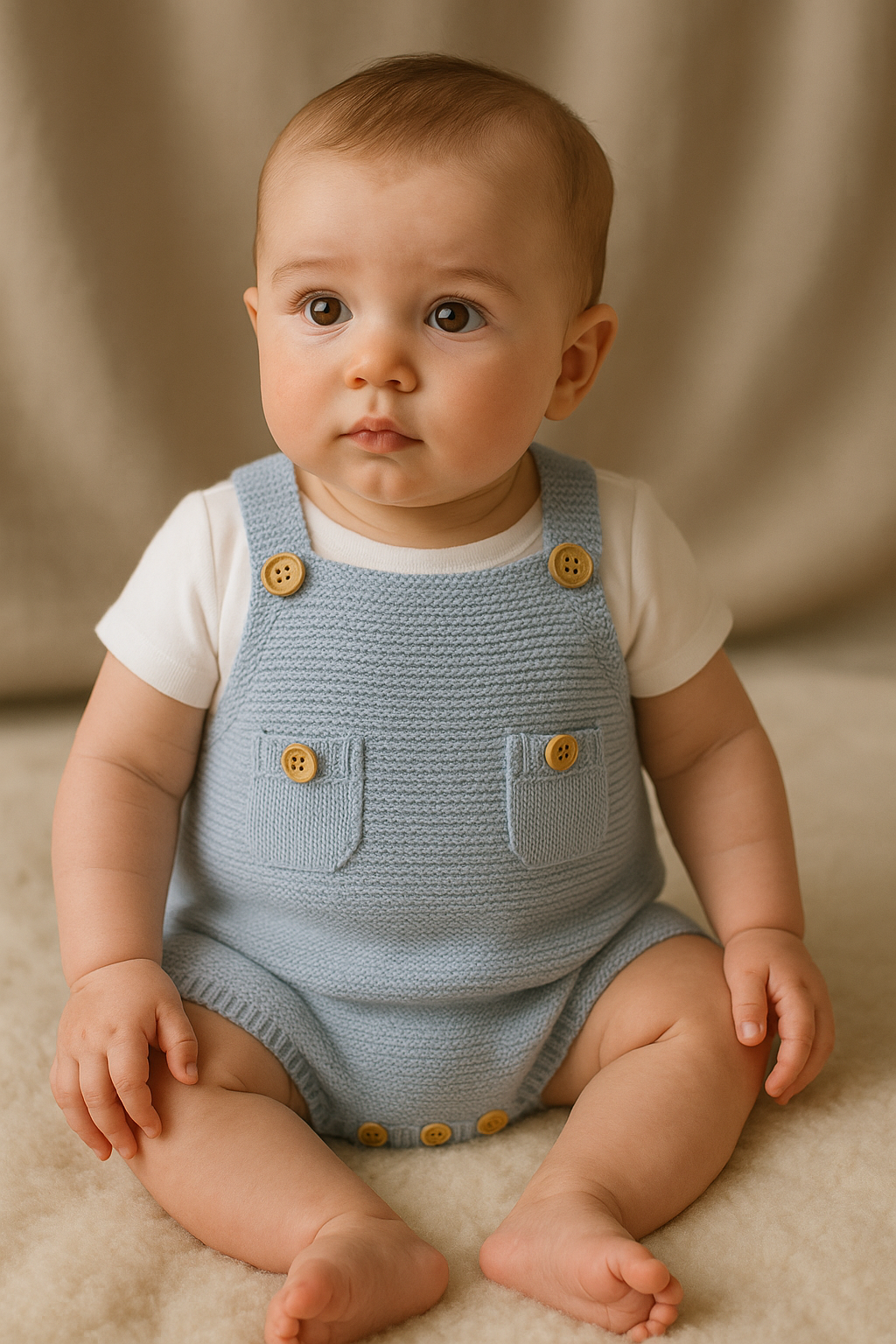 🧢 Sky Blue Pocket Knit Romper