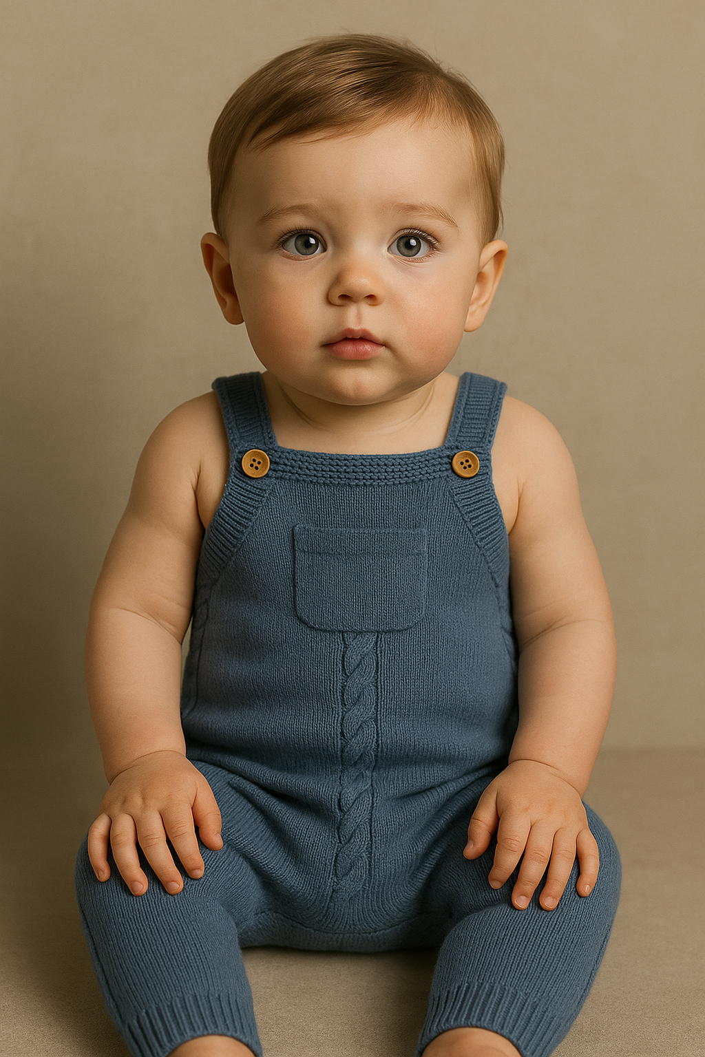 🚜 Blue Cable Knit Overalls
