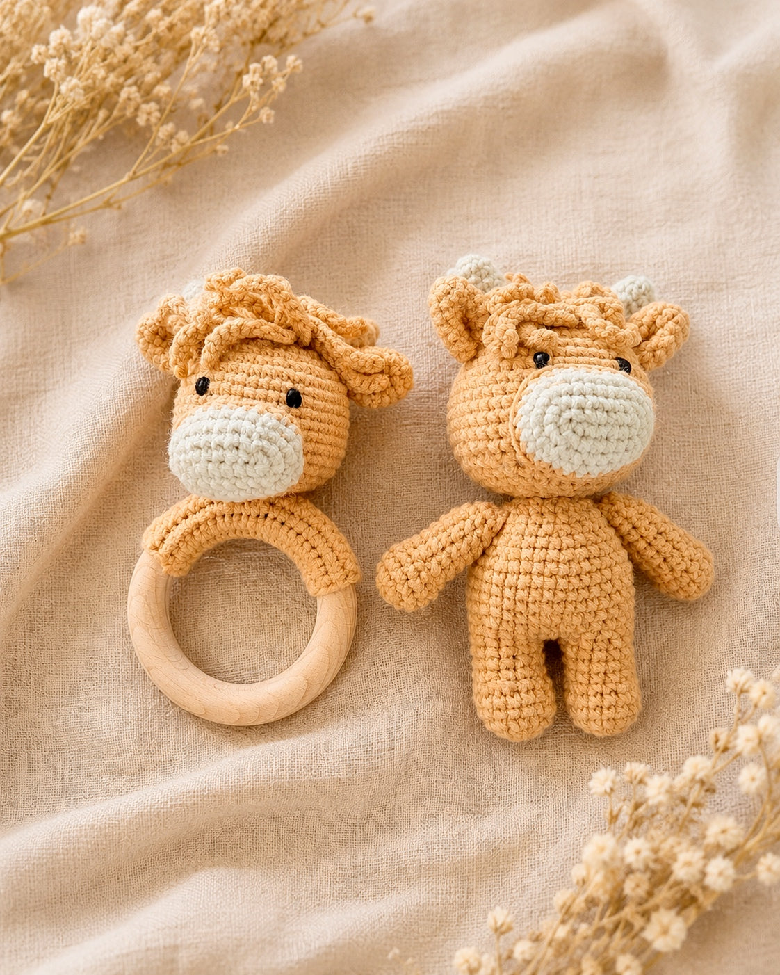 Crochet Highland Cow & Rattle Gift Set 🐮🤎