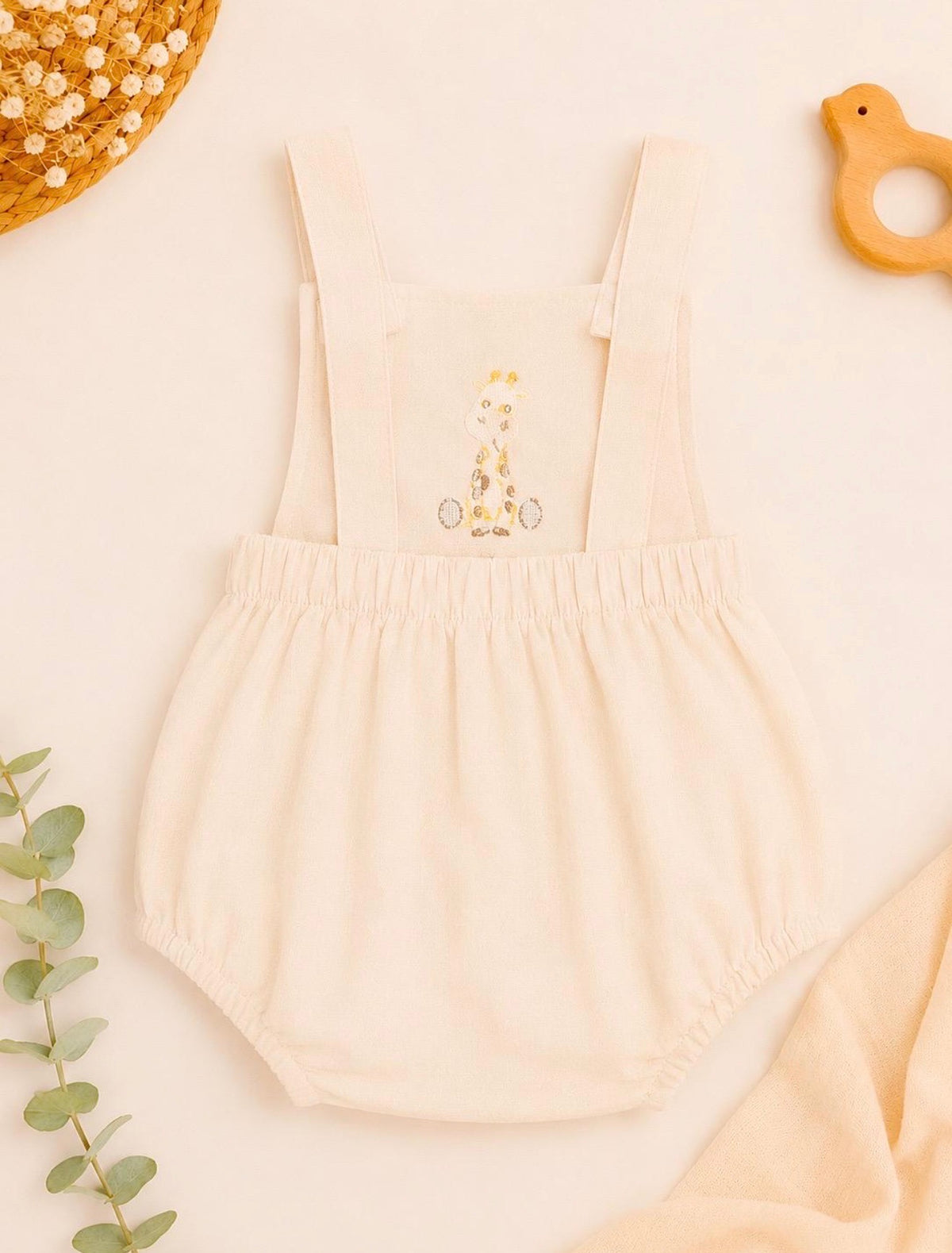 Embroidered Linen Baby Romper