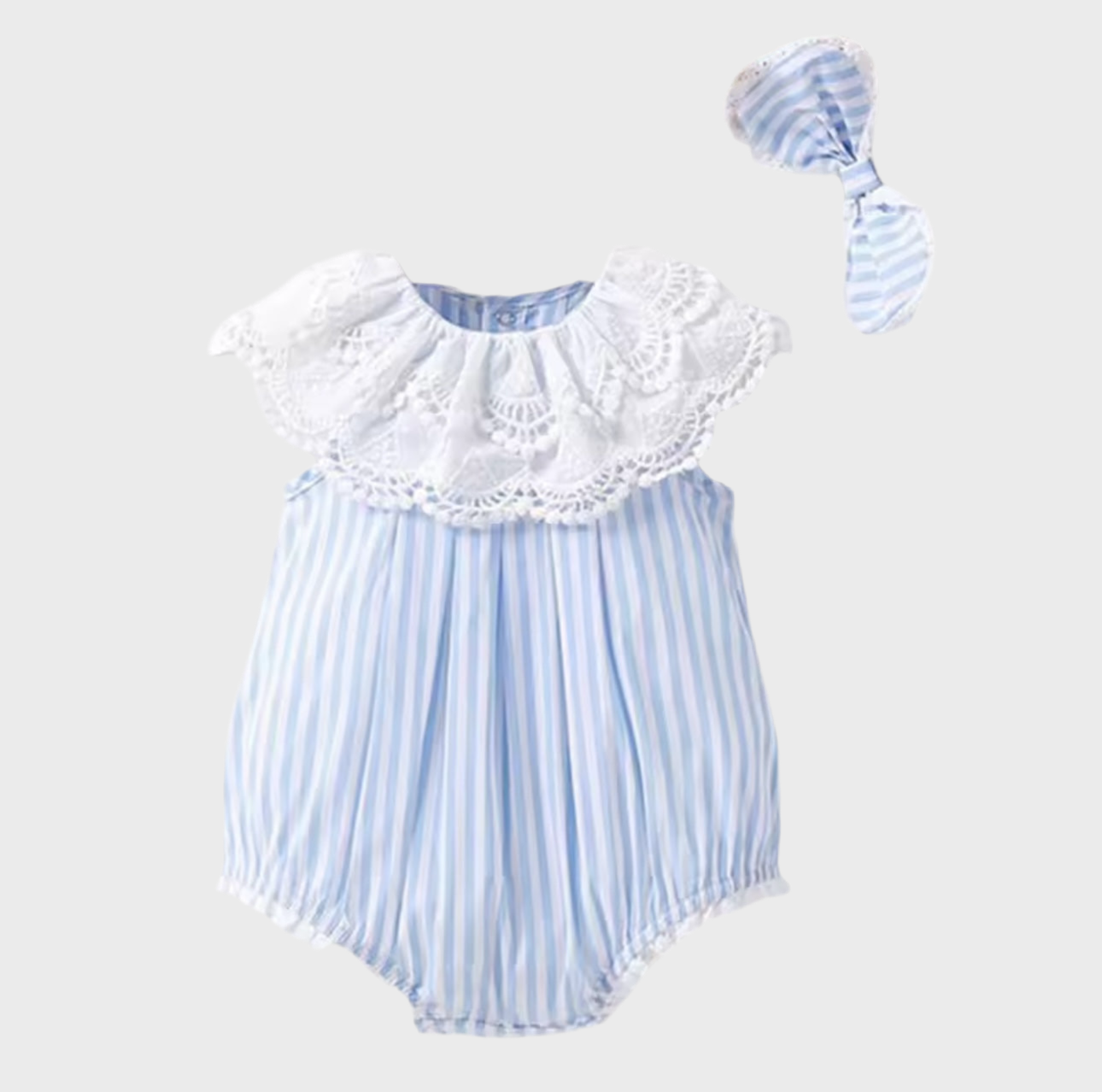 💎 Blue Striped Lace Collar Romper
