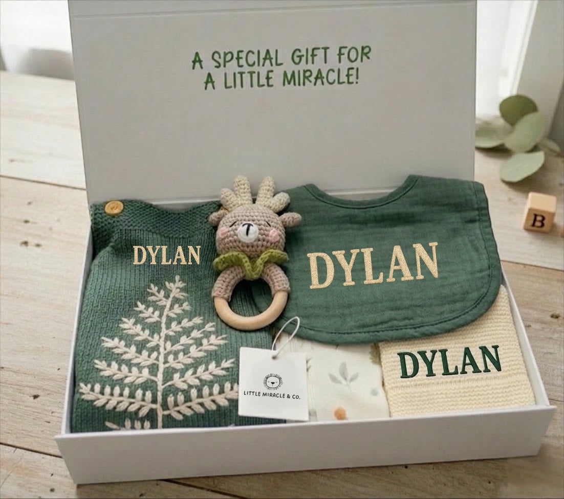 Forest Green Personalized Baby Gift Box