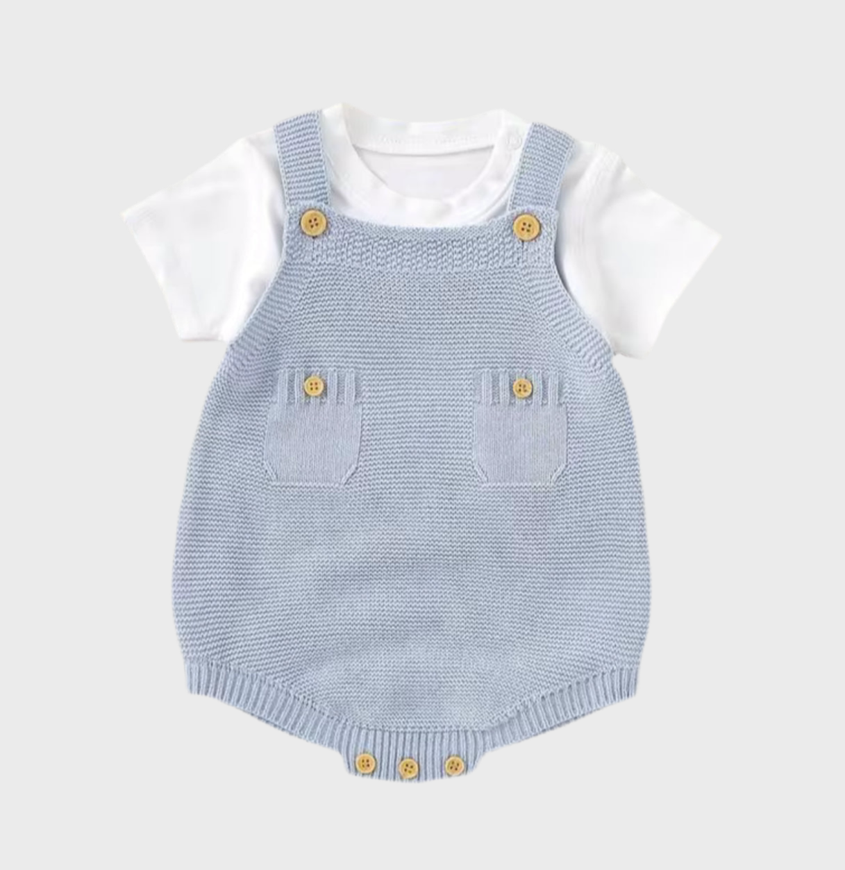 🧢 Sky Blue Pocket Knit Romper