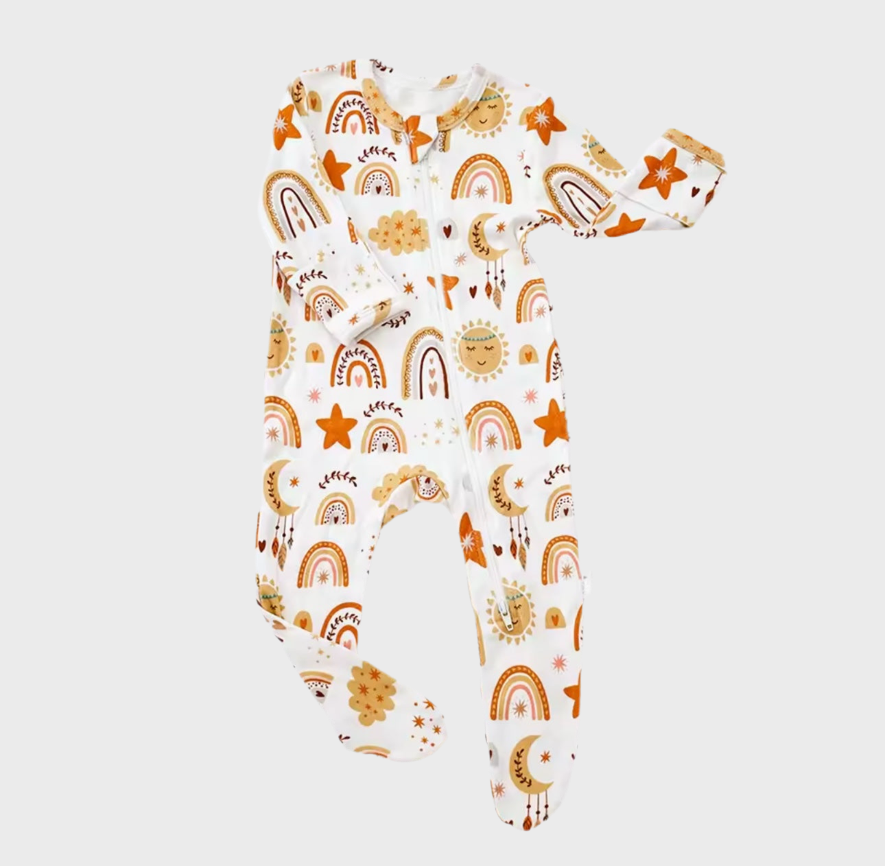 🌞 Boho Sunshine Cotton Zip Footie