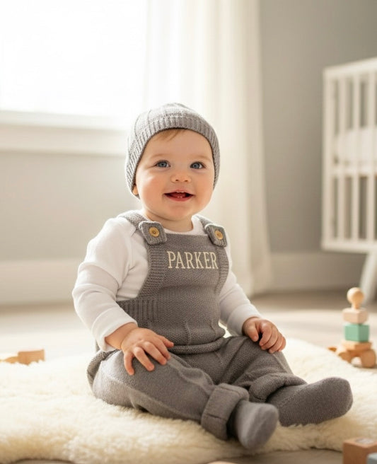 ☁️ Personalized Cloudy Knit Overall Set