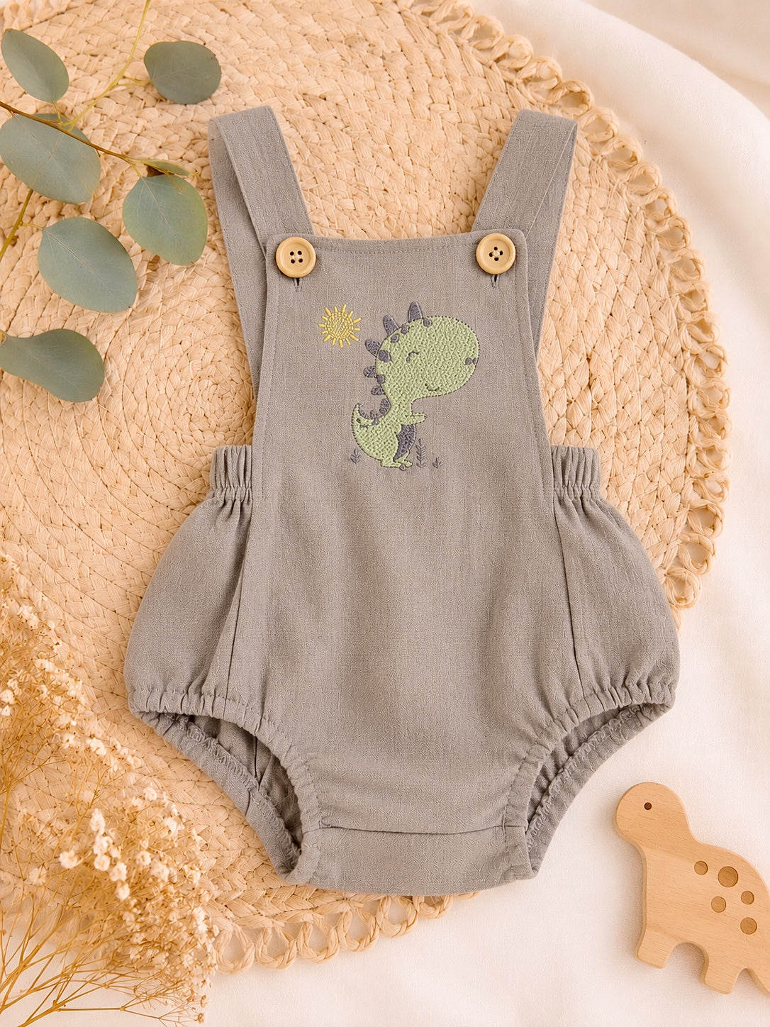 Embroidered Linen Baby Romper