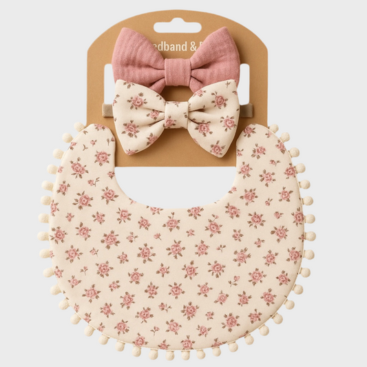 🌸 Blush Blossom Bib & Bow Set