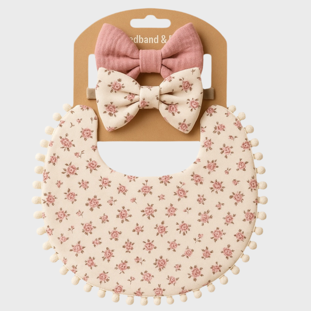 🌸 Blush Blossom Bib & Bow Set
