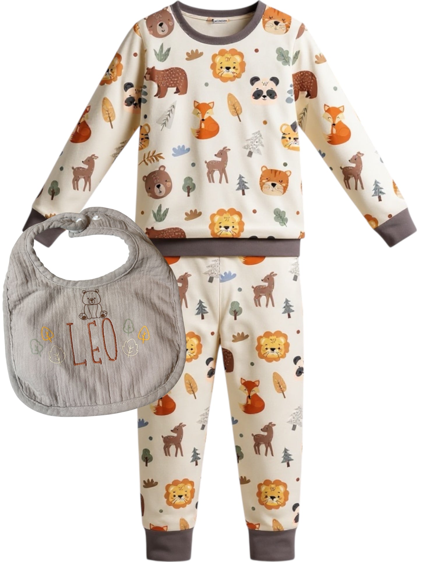 🦊 Woodland Wonder Set - 2 Piece Pajama and Personalized Bib Set