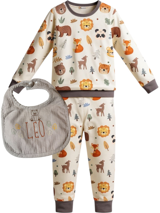 🦊 Woodland Wonder Set - 2 Piece Pajama and Personalized Bib Set