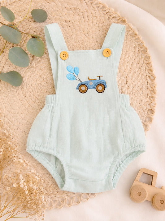 Vintage Car Linen Baby Romper