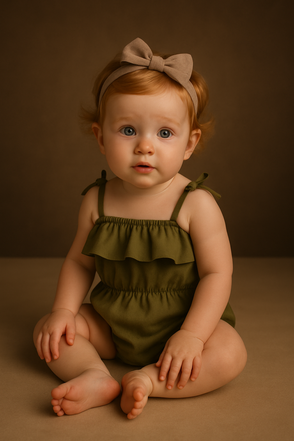 🌿 Olive Ruffle Tie Romper