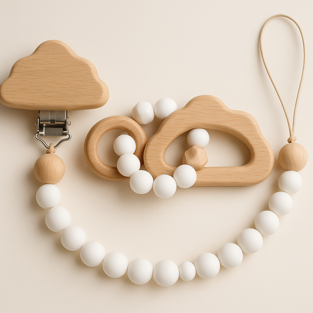 🍼 Natural Safari Teether & Pacifier Clip Set