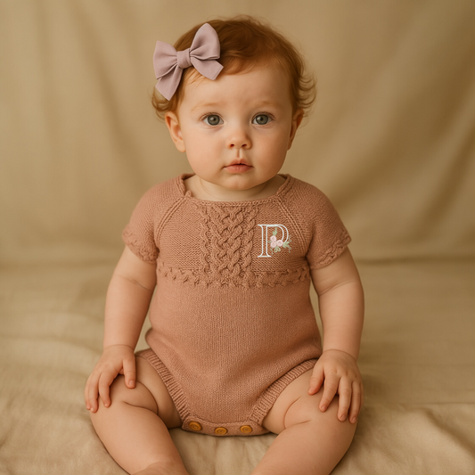 🌷  Dusty Rose Knit Heritage Romper Personalized